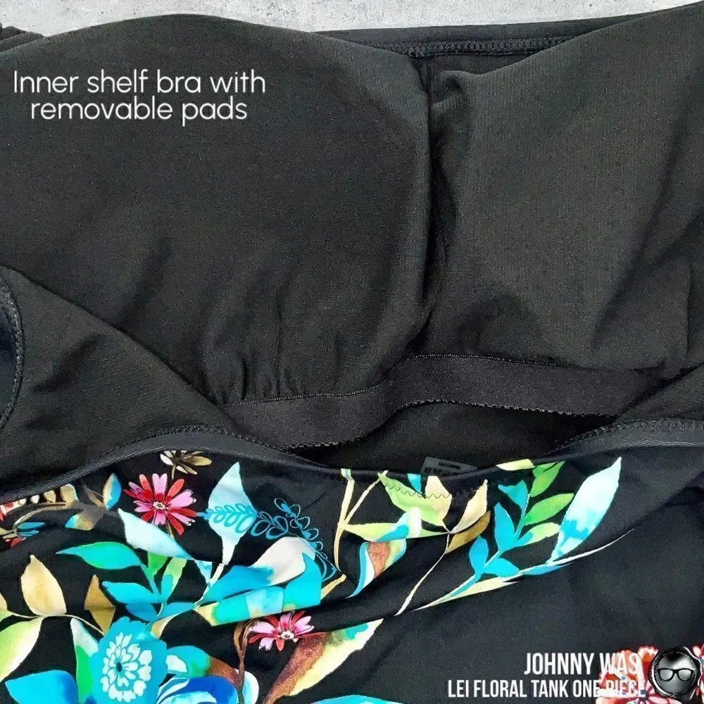JOHNNY WAS LEI FLORAL TANK ONE PIECE PLUS SIZE 2X SWIMSUIT IN BLACK FLORAL NEW